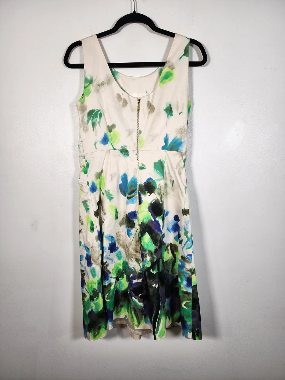 kate spade Watercolor Floral Tie-Waist Dress in Green, Blue & Cream